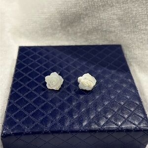 Elegant White Rose Stud Earrings